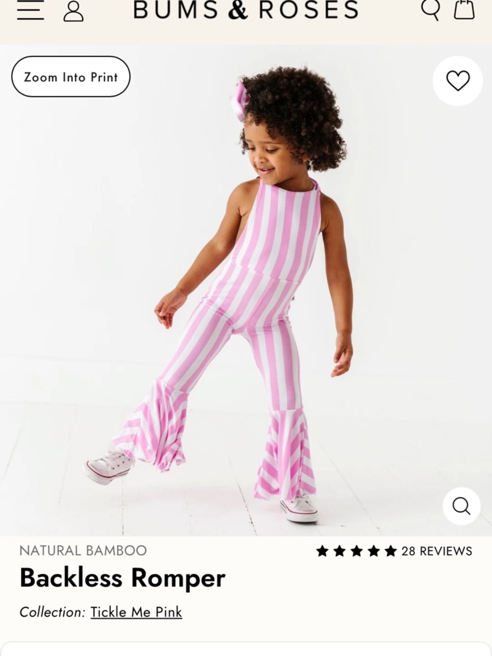 Bums & Roses Pink Stripe Backless Bell-Bottom Romper